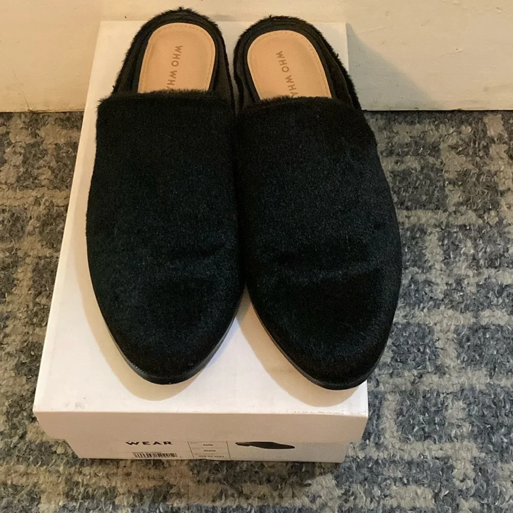 Who What Wear women’s black calf hair mules - Picture 1 of 4